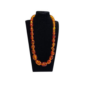 Vintage Women's Amber Resin Bead Necklace Variegated Size Hidden Barrel Clasp